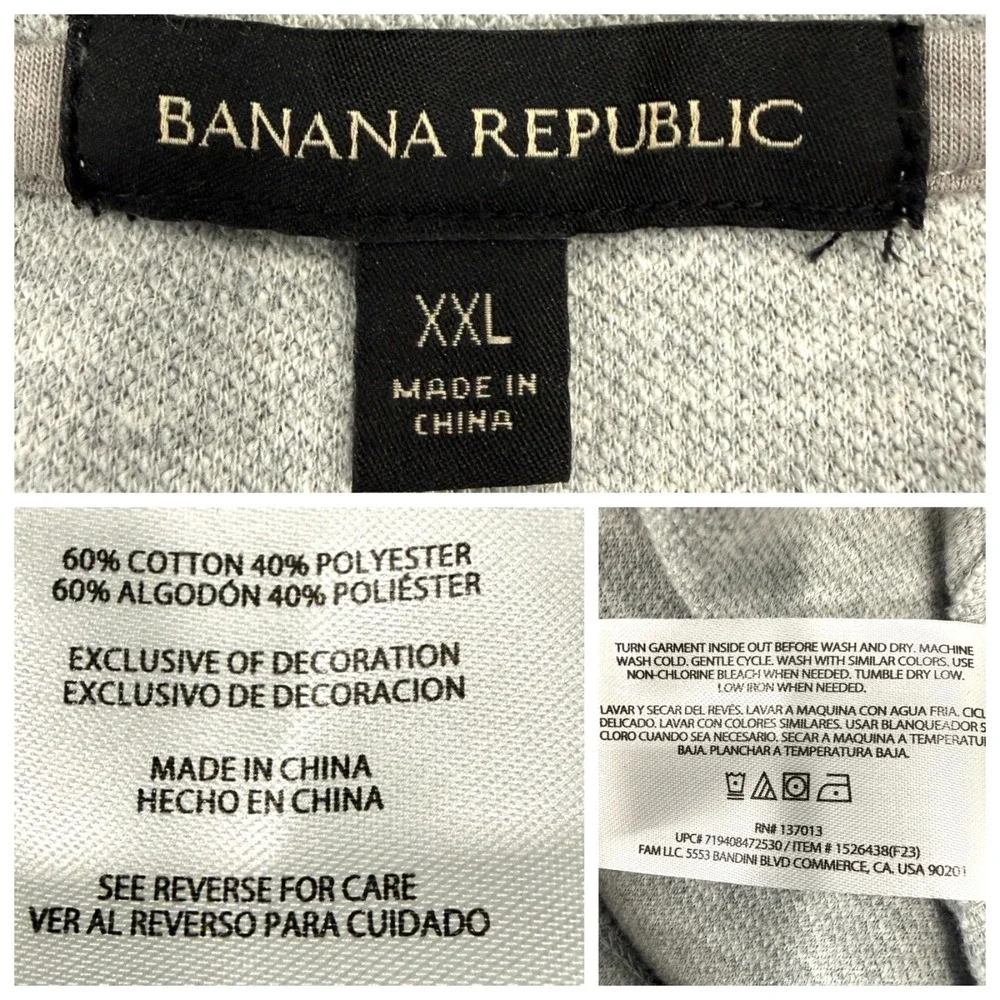 Banana Republic Mens Shirt XXL Heather Gray Lightweight Sweatshirt Minimalist